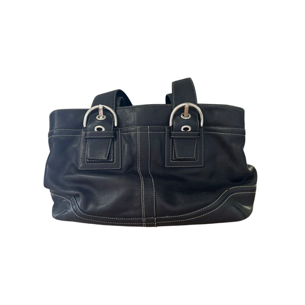 Vintage Coach Soho Leather Buckle Shoulder Bag Buckle Flap Black Hobo Y2K